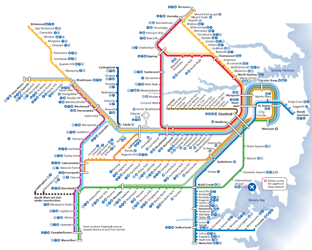 What Sydney's rail network could look like once the October 2013 timetable comes into effect. The Inner West Line will terminate at Homebush, rather than Liverpool. The Bankstown Line will terminate at Lidcombe, with trains no longer continuing on along the Inner West Line. Some trains on the Western Line will continue through to Epping via Macquarie Park during the morning peak hour. Campbelltown express trains will be able to travel more quickly starting from Revesby due to the completion of a pair of overtaking tracks. (Source: Cityrail.)
