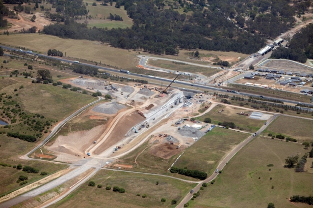 The SWRL currently under construction, passing underneath the Hume Highway. Click to enlarge. (Source: Transport for NSW)