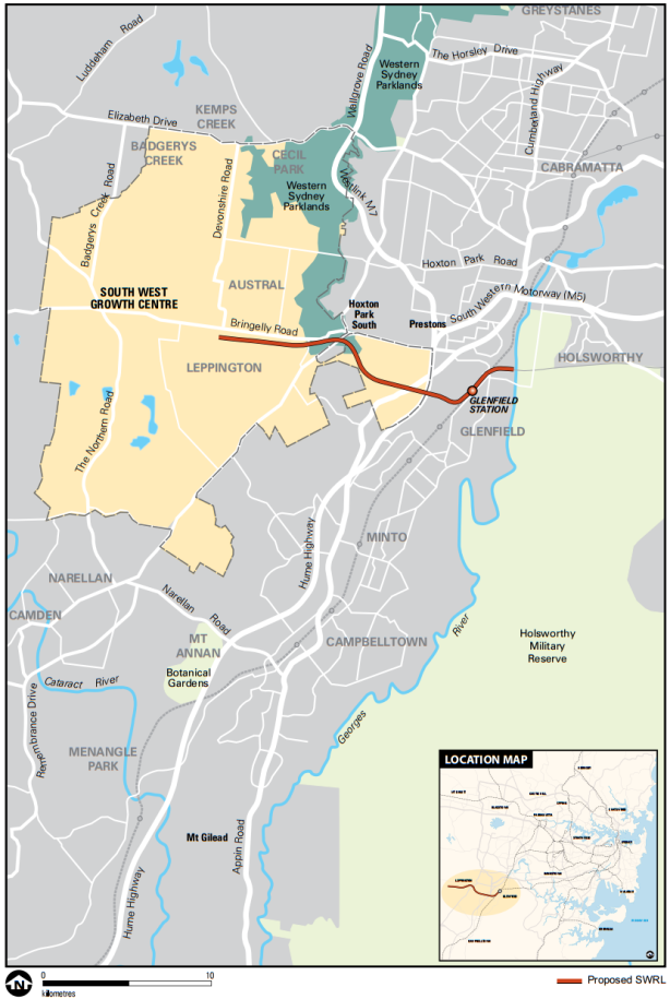 Map of the SWRL. Click to enlarge. (Source: Glenfield Transport Interchange Review of Environmental Factors, page 2)