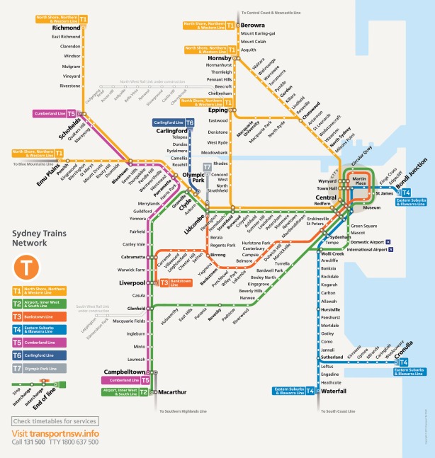 Sydney Trains network map. Click to enlarge. (Source: Kypros 1992)